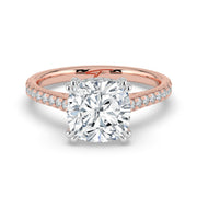 The Cara Ring — Cushion Cathedral with Hidden Halo & Pavé Band Lab-Grown Diamond Engagement Ring in Two-Tone Rose and White Gold | The Jewel Concierge