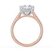 The Cara Ring — Cushion Cathedral with Hidden Halo & Pavé Band Lab-Grown Diamond Engagement Ring in Two-Tone Rose and White Gold | The Jewel Concierge
