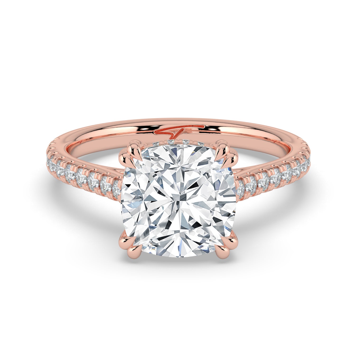 The Cara Ring — Cushion Cathedral with Hidden Halo & Pavé Band Lab-Grown Diamond Engagement Ring in Rose Gold | The Jewel Concierge