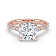 The Cara Ring — Cushion Cathedral with Hidden Halo & Pavé Band Lab-Grown Diamond Engagement Ring in Rose Gold | The Jewel Concierge
