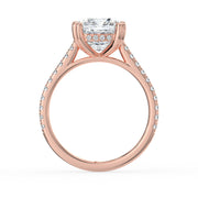 The Cara Ring — Cushion Cathedral with Hidden Halo & Pavé Band Lab-Grown Diamond Engagement Ring in Rose Gold | The Jewel Concierge