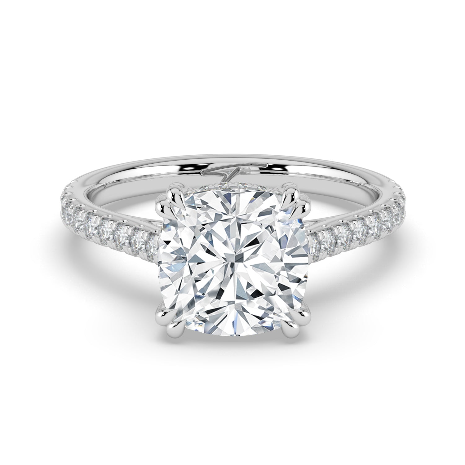 The Cara Ring — Cushion Cathedral with Hidden Halo & Pavé Band Lab-Grown Diamond Engagement Ring in White Gold | The Jewel Concierge