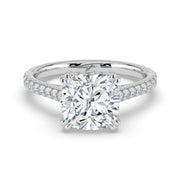 The Cara Ring — Cushion Cathedral with Hidden Halo & Pavé Band Lab-Grown Diamond Engagement Ring in White Gold | The Jewel Concierge