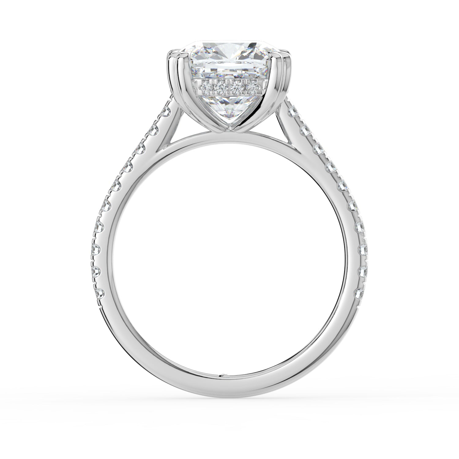 The Cara Ring — Cushion Cathedral with Hidden Halo & Pavé Band Lab-Grown Diamond Engagement Ring in White Gold | The Jewel Concierge