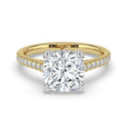 The Cara Ring — Cushion Cathedral with Hidden Halo & Pavé Band Lab-Grown Diamond Engagement Ring in Two-Tone Yellow and White Gold | The Jewel Concierge