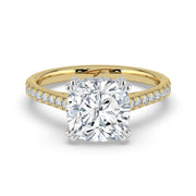 The Cara Ring — Cushion Cathedral with Hidden Halo & Pavé Band Lab-Grown Diamond Engagement Ring in Two-Tone Yellow and White Gold | The Jewel Concierge