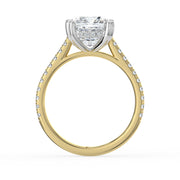 The Cara Ring — Cushion Cathedral with Hidden Halo & Pavé Band Lab-Grown Diamond Engagement Ring in Two-Tone Yellow and White Gold | The Jewel Concierge