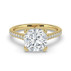 The Cara Ring — Cushion Cathedral with Hidden Halo & Pavé Band Lab-Grown Diamond Engagement Ring in Yellow Gold | The Jewel Concierge
