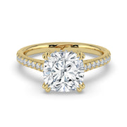 The Cara Ring — Cushion Cathedral with Hidden Halo & Pavé Band Lab-Grown Diamond Engagement Ring in Yellow Gold | The Jewel Concierge