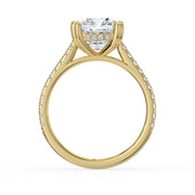 The Cara Ring — Cushion Cathedral with Hidden Halo & Pavé Band Lab-Grown Diamond Engagement Ring in Yellow Gold | The Jewel Concierge