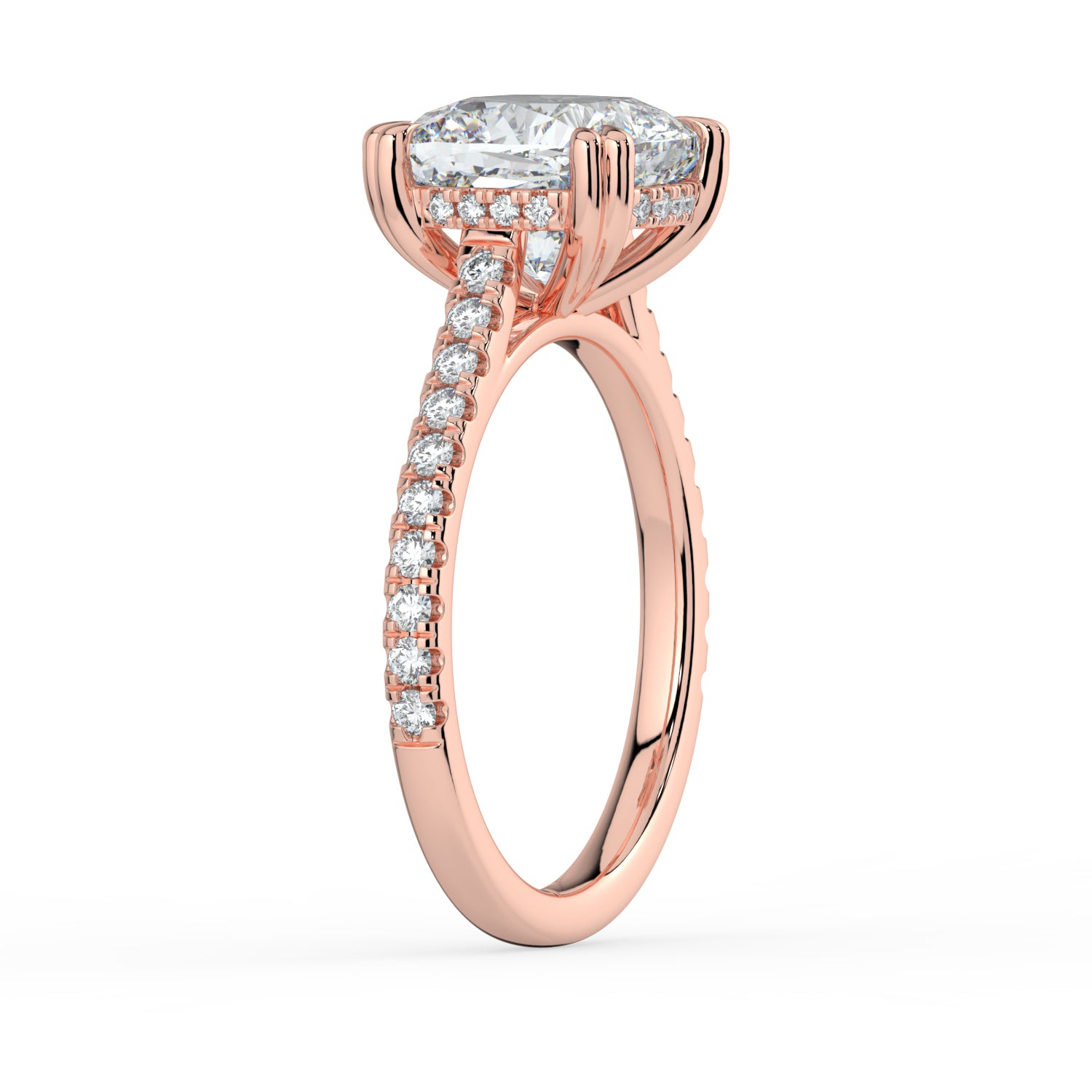 The Cara Ring - Cushion Cathedral with Hidden Halo & Pavé Band