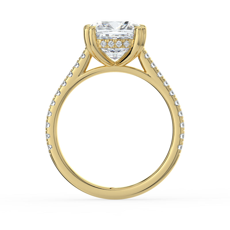 The Cara Ring - Cushion Cathedral with Hidden Halo & Pavé Band