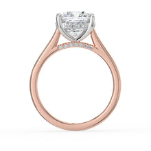 The Aquila Ring – Cushion Cathedral with Hidden Halo & Pavé Bridge in 14K White Gold and Rose Gold – The Jewel Concierge