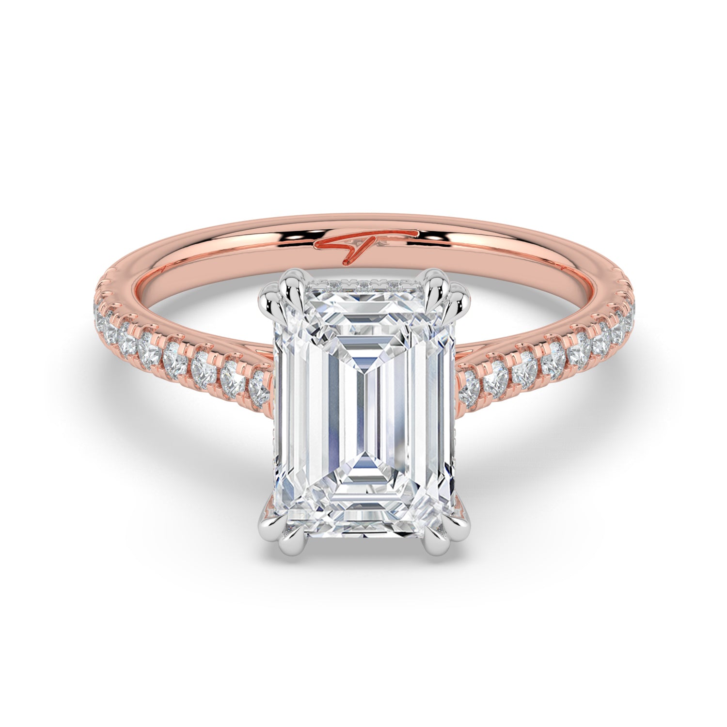 The Cara Ring - 2.00 ct. Emerald Cathedral with Hidden Halo & Pavé Band