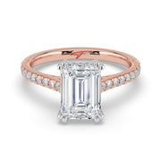 The Cara Ring — Emerald Cathedral with Hidden Halo & Pavé Band Lab-Grown Diamond Engagement Ring in Two-Tone Rose and White Gold | The Jewel Concierge