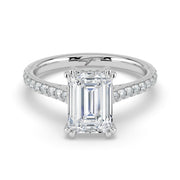 The Cara Ring — Emerald Cathedral with Hidden Halo & Pavé Band Lab-Grown Diamond Engagement Ring in White Gold | The Jewel Concierge