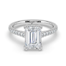 The Cara Ring - 2.00 ct. Emerald Cathedral with Hidden Halo & Pavé Band