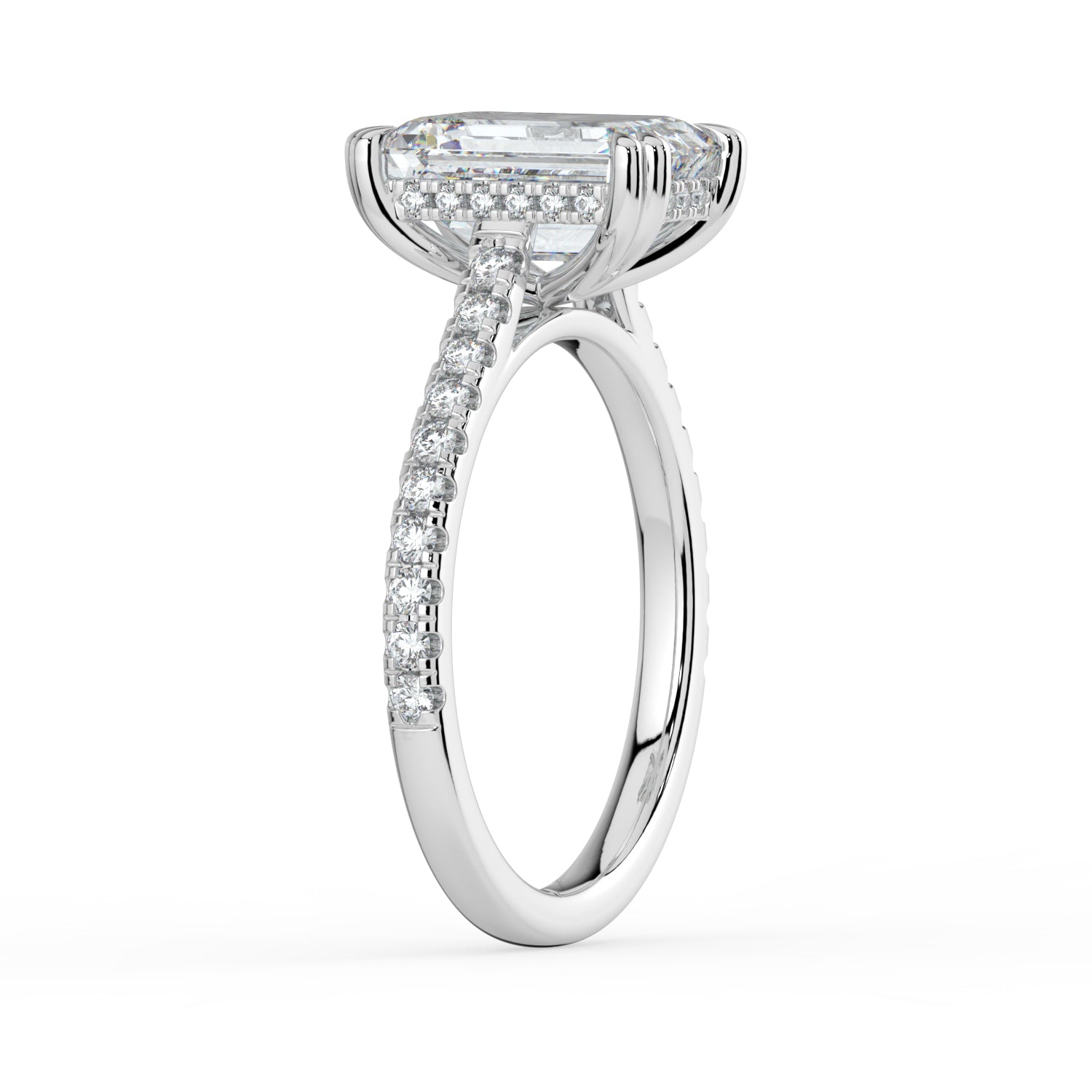 The Cara Ring - 2.00 ct. Emerald Cathedral with Hidden Halo & Pavé Band