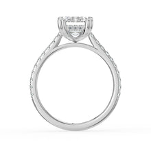 The Cara Ring - 2.00 ct. Emerald Cathedral with Hidden Halo & Pavé Band