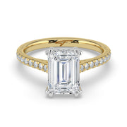 The Cara Ring — Emerald Cathedral with Hidden Halo & Pavé Band Lab-Grown Diamond Engagement Ring in Two-Tone Yellow and White Gold | The Jewel Concierge