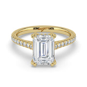 The Cara Ring — Emerald Cathedral with Hidden Halo & Pavé Band Lab-Grown Diamond Engagement Ring in Yellow Gold | The Jewel Concierge