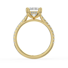 The Cara Ring - 2.00 ct. Emerald Cathedral with Hidden Halo & Pavé Band