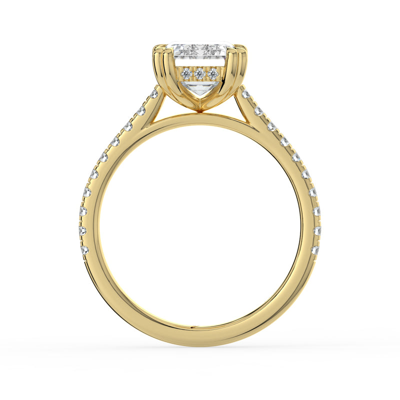 The Cara Ring - 2.00 ct. Emerald Cathedral with Hidden Halo & Pavé Band