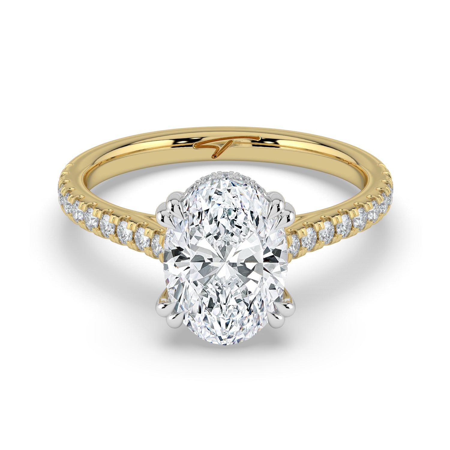 The Cara Ring - Oval Cathedral with Hidden Halo & Pavé Band