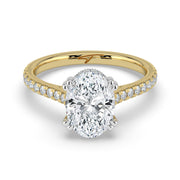 The Cara Ring — Oval Cathedral with Hidden Halo & Pavé Band Lab-Grown Diamond Engagement Ring in Two-Tone Yellow and White Gold | The Jewel Concierge