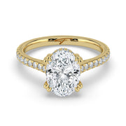 The Cara Ring — Oval Cathedral with Hidden Halo & Pavé Band Lab-Grown Diamond Engagement Ring in Yellow Gold | The Jewel Concierge