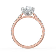 The Cara Ring – Pear Cathedral with Hidden Halo & Pavé Band in 18K White Gold and Rose Gold – The Jewel Concierge