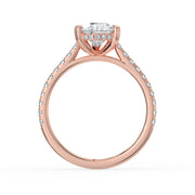 The Cara Ring – Pear Cathedral with Hidden Halo & Pavé Band in 14K White Gold and Rose Gold – The Jewel Concierge