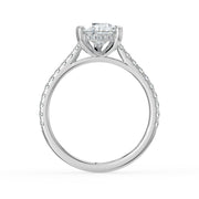 The Cara Ring – Pear Cathedral with Hidden Halo & Pavé Band in 14K White Gold and Yellow Gold – The Jewel Concierge
