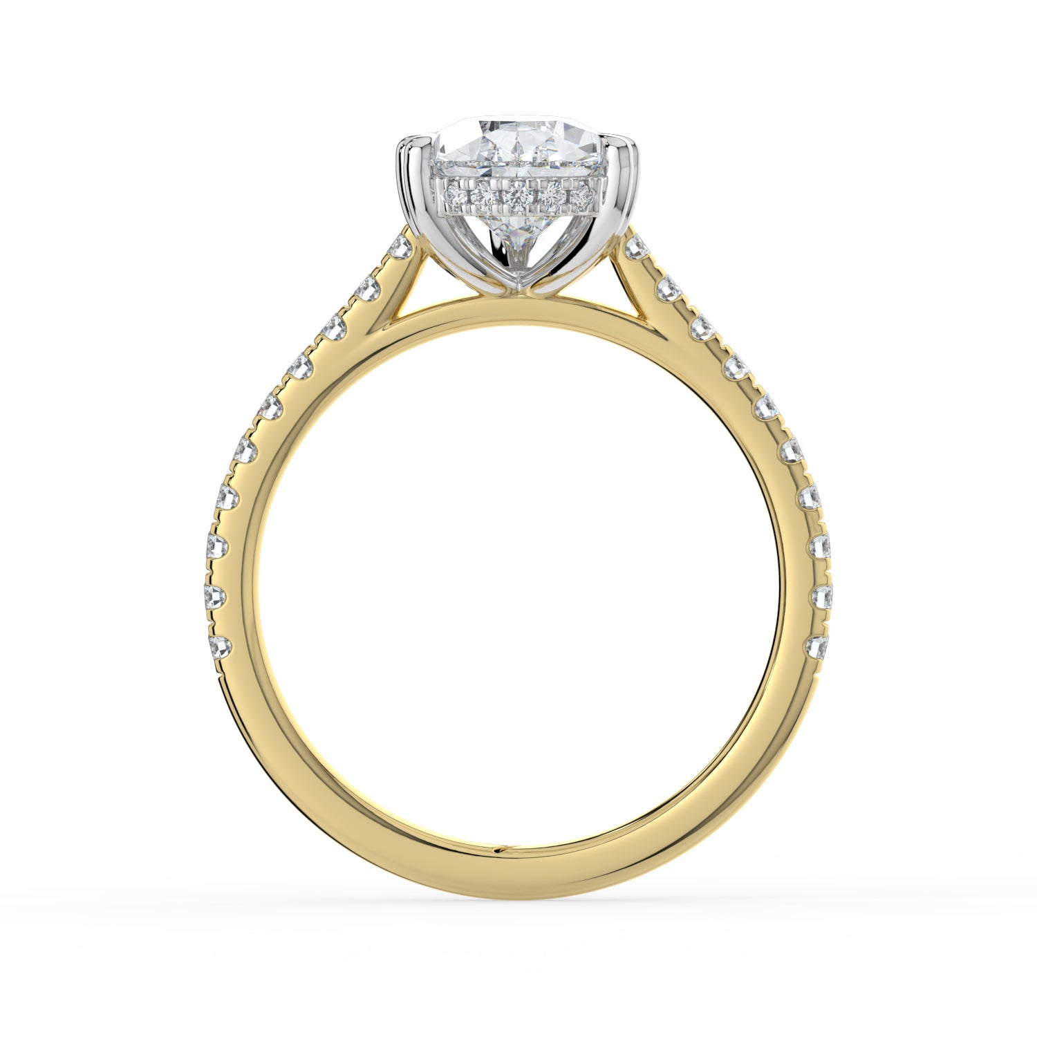 The Cara Ring - Pear Cathedral with Hidden Halo & Pavé Band