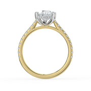 The Cara Ring – Pear Cathedral with Hidden Halo & Pavé Band in 18K White Gold and Yellow Gold – The Jewel Concierge