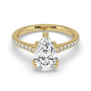 The Cara Ring – Pear Cathedral with Hidden Halo & Pavé Band in 14K Yellow Gold – The Jewel Concierge