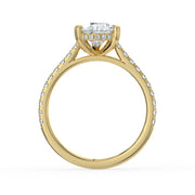 The Cara Ring – Pear Cathedral with Hidden Halo & Pavé Band in 14K Rose Gold – The Jewel Concierge
