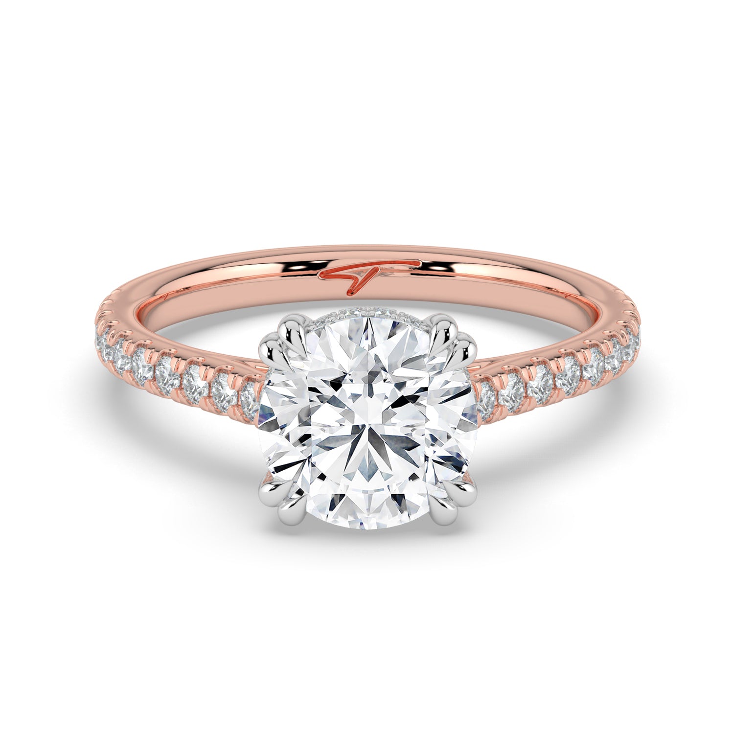 The Cara Ring - Round Cathedral with Hidden Halo & Pavé Band