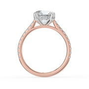 The Cara Ring – Round Cathedral with Hidden Halo & Pavé Band in 18K White Gold and Rose Gold – The Jewel Concierge