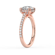 The Cara Ring – Round Cathedral with Hidden Halo & Pavé Band in 18K Rose Gold – The Jewel Concierge