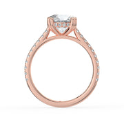 The Cara Ring – Round Cathedral with Hidden Halo & Pavé Band in 14K White Gold and Rose Gold – The Jewel Concierge