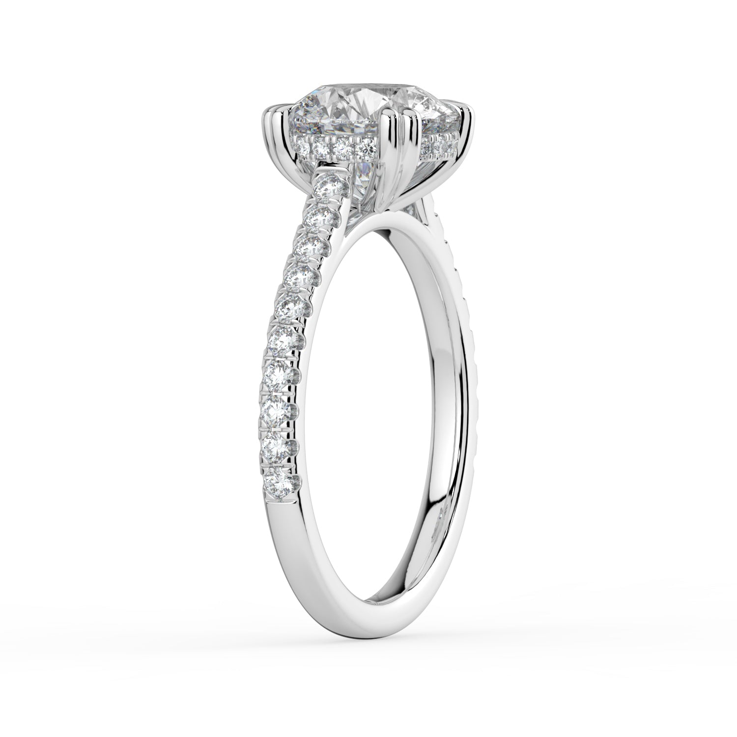 The Cara Ring - Round Cathedral with Hidden Halo & Pavé Band