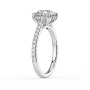 The Cara Ring – Round Cathedral with Hidden Halo & Pavé Band in 18K White Gold – The Jewel Concierge