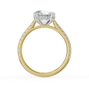 The Cara Ring – Round Cathedral with Hidden Halo & Pavé Band in 18K White Gold and Yellow Gold – The Jewel Concierge