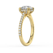 The Cara Ring – Round Cathedral with Hidden Halo & Pavé Band in 18K Yellow Gold – The Jewel Concierge