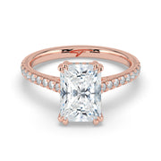 The Cara Ring — Radiant Cathedral with Hidden Halo & Pavé Band Lab-Grown Diamond Engagement Ring in Rose Gold | The Jewel Concierge