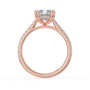 The Cara Ring — Radiant Cathedral with Hidden Halo & Pavé Band Lab-Grown Diamond Engagement Ring in Rose Gold | The Jewel Concierge