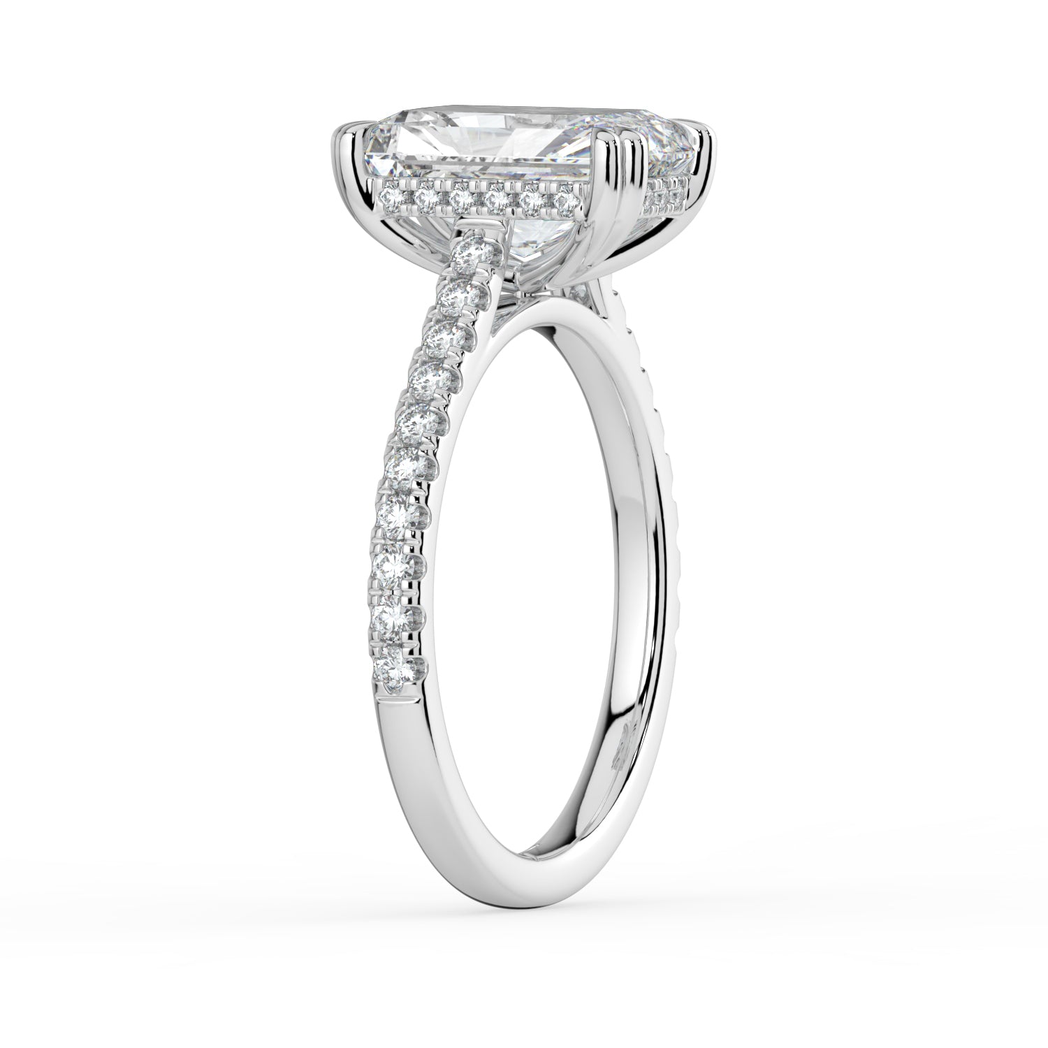 The Cara Ring — Radiant Cathedral with Hidden Halo & Pavé Band Lab-Grown Diamond Engagement Ring in White Gold | The Jewel Concierge