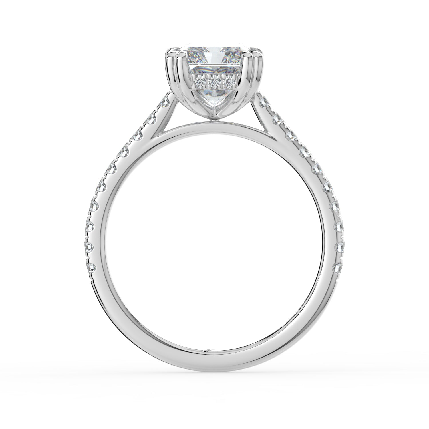 The Cara Ring - Radiant Cathedral with Hidden Halo & Pavé Band