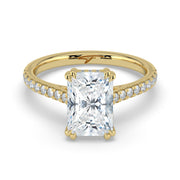 The Cara Ring — Radiant Cathedral with Hidden Halo & Pavé Band Lab-Grown Diamond Engagement Ring in Yellow Gold | The Jewel Concierge